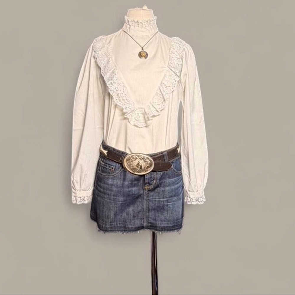 Ivory Lace Ruffle Victorian Blouse - Picture 2 of 8